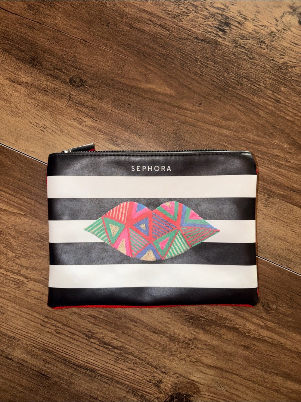 Sephora Stripe Makeup Bag | Cosmetic Pouch | Colorful Lips Print | Travel Bag
